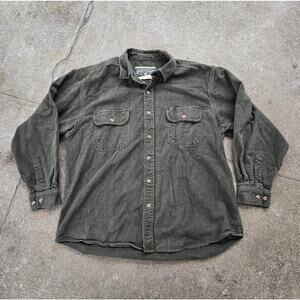 Field & Stream Heavy Cotton Button Long Sleeve Pocket Olive Green Shirt Mens XL